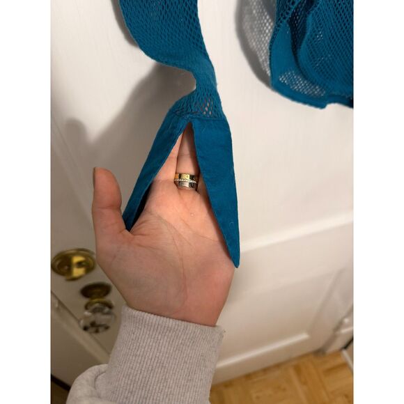 Free People Siggi Button Down Mesh Cotton Shirt Teal Blue Green - Picture 7 of 9